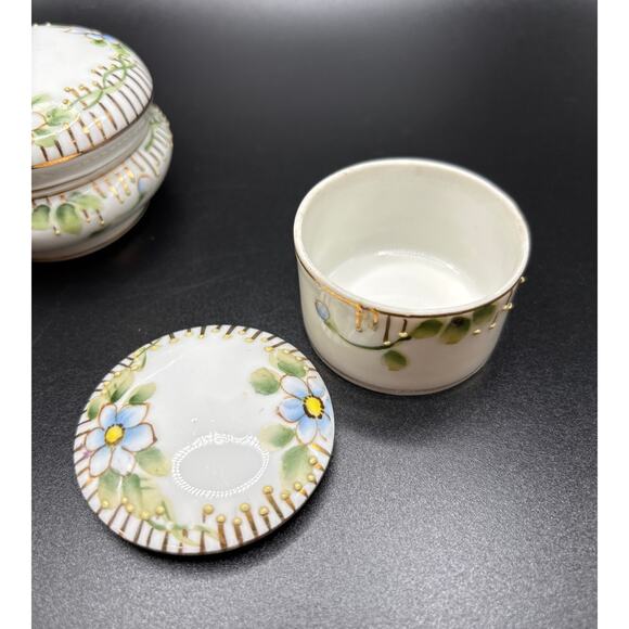 Nippon Japan Vanity Grooming Trinket Lidded Jars Set of 3 w/ Under Plate Antique - Picture 10 of 12